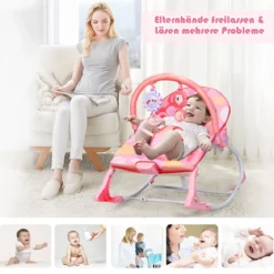 3 in 1 Babywippe & Babyschaukel & Babyliegestuhl Baby Schaukelwippe mit Vibrationsmodi Rosa