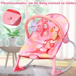 3 in 1 Babywippe & Babyschaukel & Babyliegestuhl Baby Schaukelwippe mit Vibrationsmodi Rosa