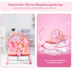 3 in 1 Babywippe & Babyschaukel & Babyliegestuhl Baby Schaukelwippe mit Vibrationsmodi Rosa