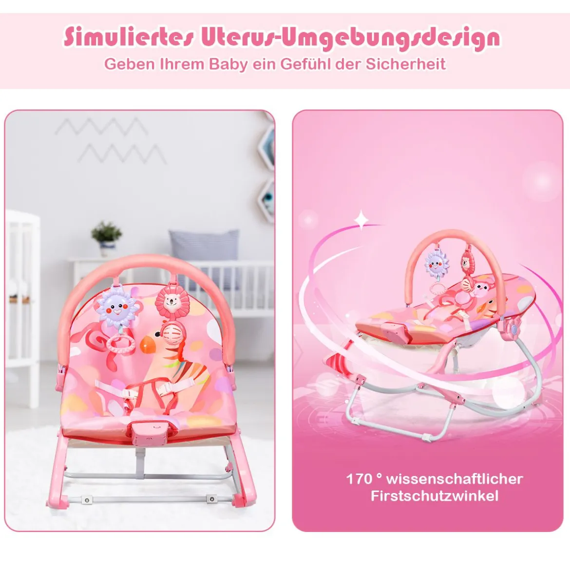 3 in 1 Babywippe & Babyschaukel & Babyliegestuhl Baby Schaukelwippe mit Vibrationsmodi Rosa