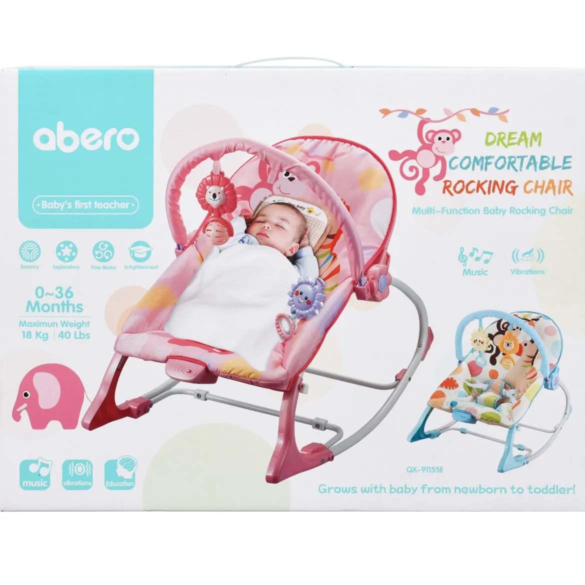 3 in 1 Babywippe & Babyschaukel & Babyliegestuhl Baby Schaukelwippe mit Vibrationsmodi Rosa