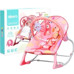 3 in 1 Babywippe & Babyschaukel & Babyliegestuhl Baby Schaukelwippe mit Vibrationsmodi Rosa