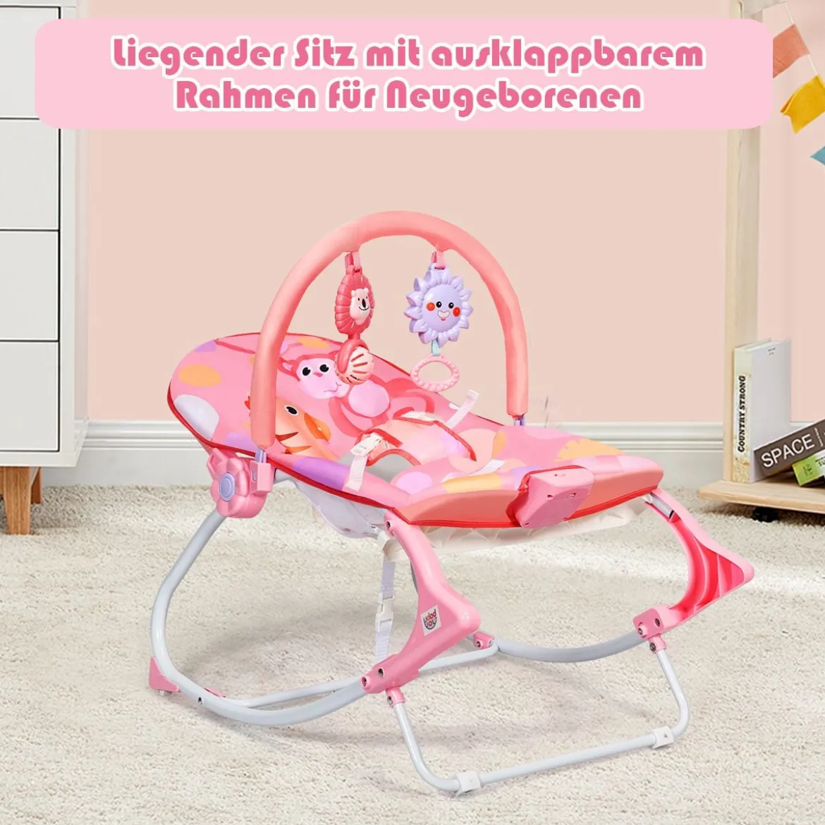 3 in 1 Babywippe & Babyschaukel & Babyliegestuhl Baby Schaukelwippe mit Vibrationsmodi Rosa