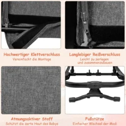 2 in 1 Babywippe und Babyschaukel klappbar Babyliegestuhl mit 2 verstellbaren Liegepositionen bis 15 kg Grau