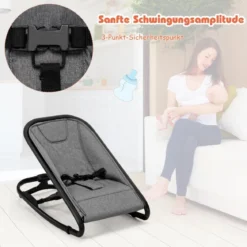 2 in 1 Babywippe und Babyschaukel klappbar Babyliegestuhl mit 2 verstellbaren Liegepositionen bis 15 kg Grau