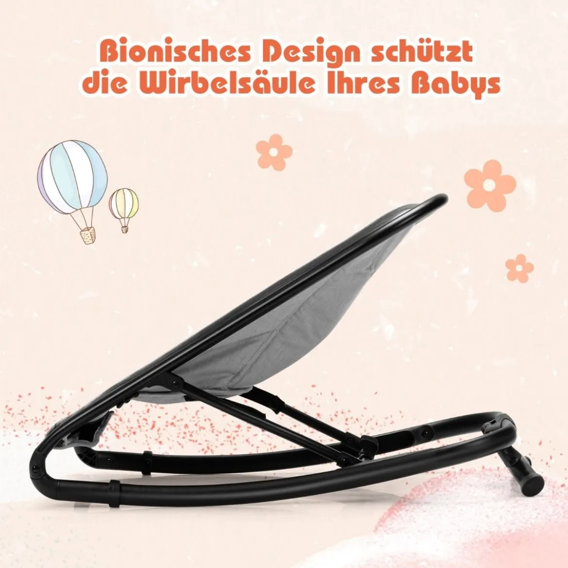2 in 1 Babywippe und Babyschaukel klappbar Babyliegestuhl mit 2 verstellbaren Liegepositionen bis 15 kg Hellgrau