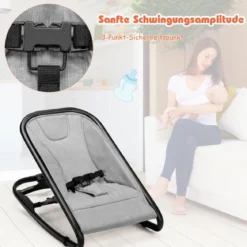 2 in 1 Babywippe und Babyschaukel klappbar Babyliegestuhl mit 2 verstellbaren Liegepositionen bis 15 kg Hellgrau