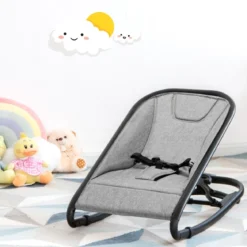 2 in 1 Babywippe und Babyschaukel klappbar Babyliegestuhl mit 2 verstellbaren Liegepositionen bis 15 kg Hellgrau