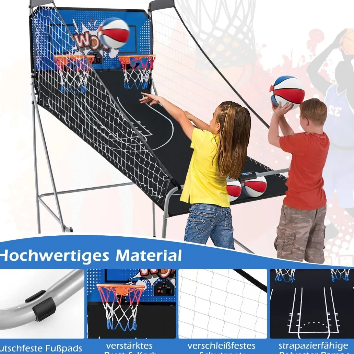 8 in 1 Basketballautomat Klappbarer Elektrischer Baskeltballständer Schießmaschine Blau