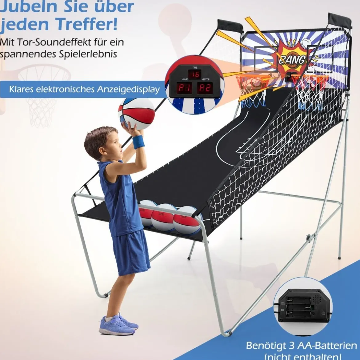 8 in 1 Basketballautomat Klappbarer Elektrischer Basketballständer Schießmaschine Weiß