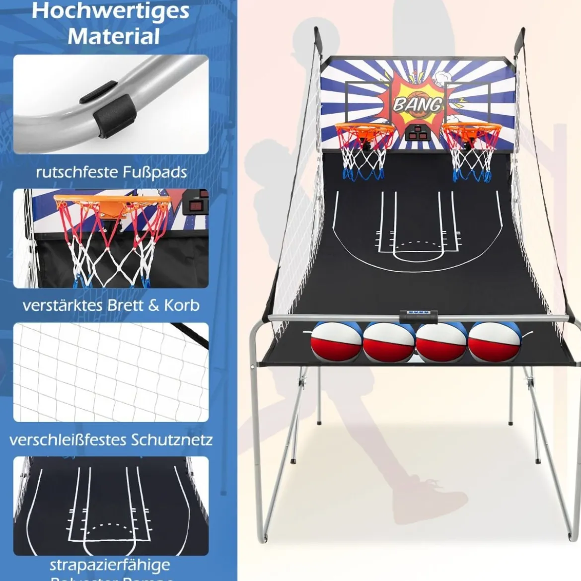 8 in 1 Basketballautomat Klappbarer Elektrischer Basketballständer Schießmaschine Weiß