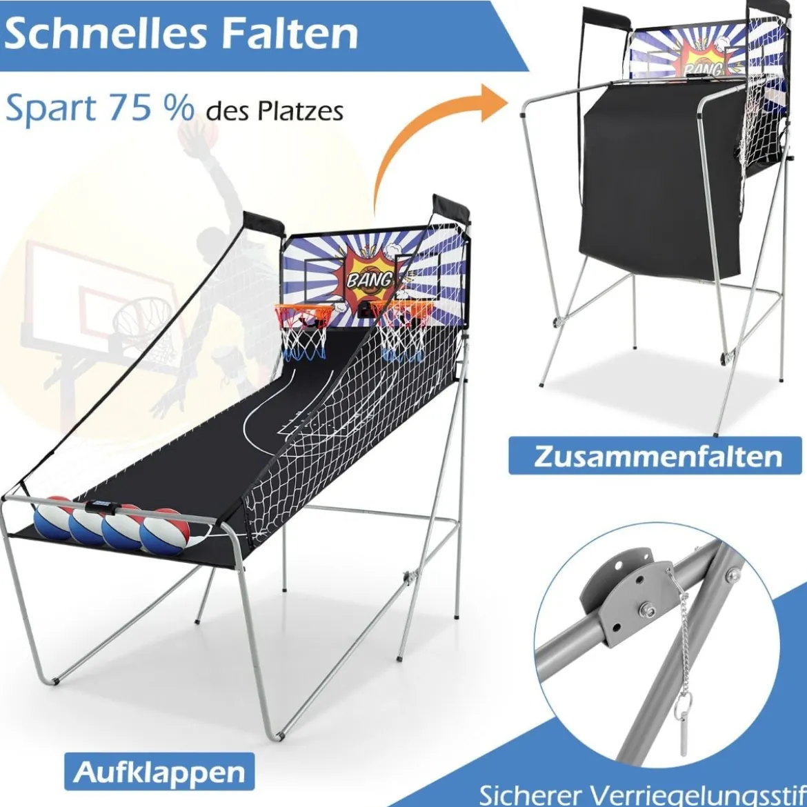 8 in 1 Basketballautomat Klappbarer Elektrischer Basketballständer Schießmaschine Weiß