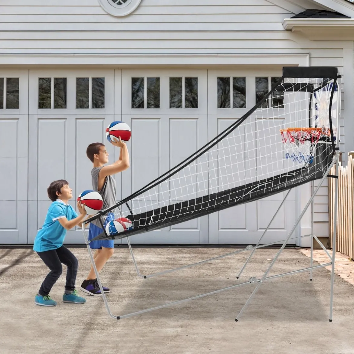8 in 1 Basketballautomat Klappbarer Elektrischer Basketballständer Schießmaschine Weiß