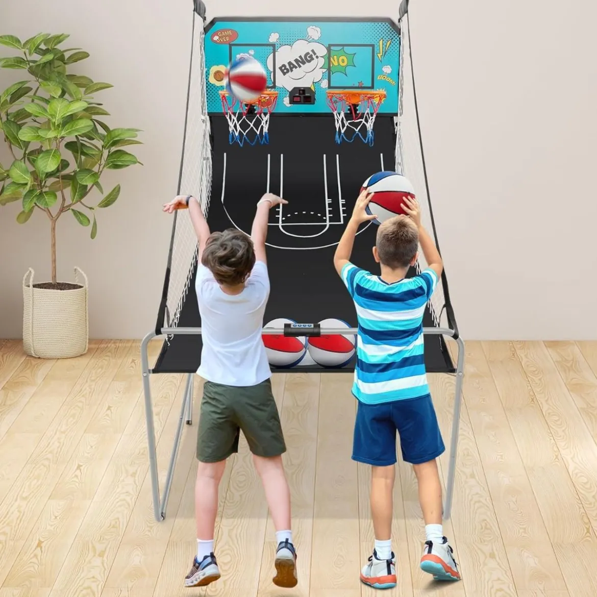 8 in 1 Basketballautomat Klappbarer Elektrischer Basketballständer Schießmaschine Grün