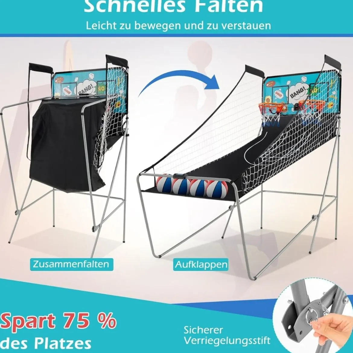 8 in 1 Basketballautomat Klappbarer Elektrischer Basketballständer Schießmaschine Grün
