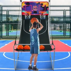 8 in 1 Basketballautomat Klappbarer Elektrischer Baskeltballständer Schießmaschine Lila