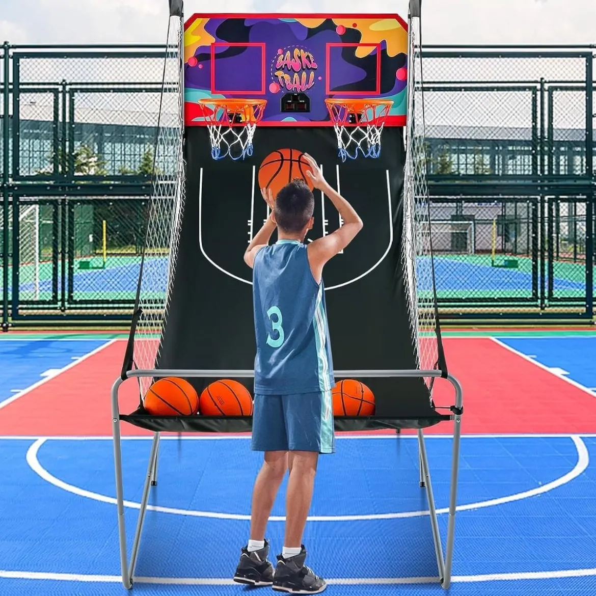 8 in 1 Basketballautomat Klappbarer Elektrischer Baskeltballständer Schießmaschine Lila