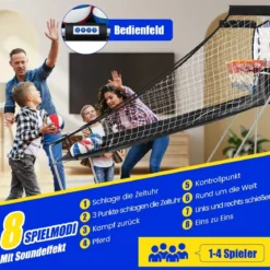 8 in 1 Basketballautomat mit 4 Bällen & Luftpumpe & 8 Spielmodi Arcade Basketballspiele Rot