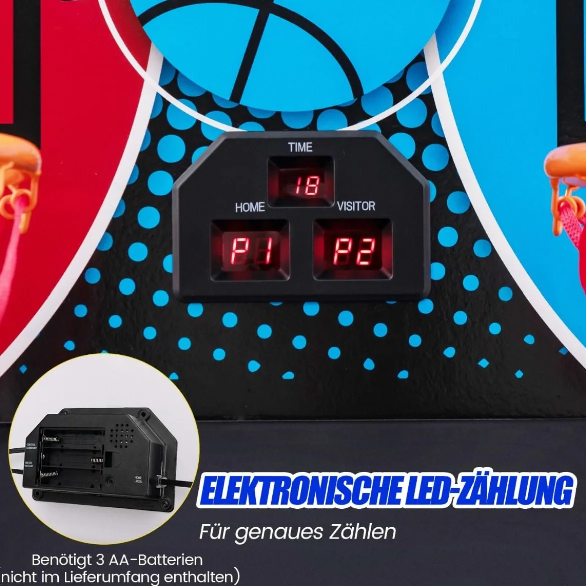 8 in 1 Basketballautomat mit 4 Bällen & Luftpumpe & 8 Spielmodi Arcade Basketballspiele Rot
