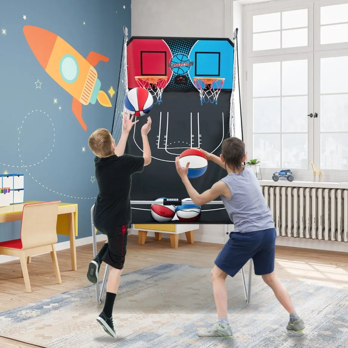8 in 1 Basketballautomat mit 4 Bällen & Luftpumpe & 8 Spielmodi Arcade Basketballspiele Rot