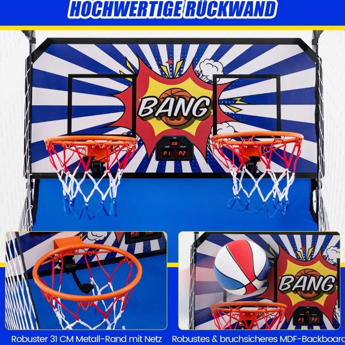 8 in 1 Basketballautomat mit 4 Bällen & Luftpumpe & 8 Spielmodi Arcade Basketballspiele Blau + Weiß