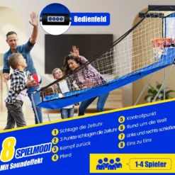 8 in 1 Basketballautomat mit 4 Bällen & Luftpumpe & 8 Spielmodi Arcade Basketballspiele Blau + Weiß