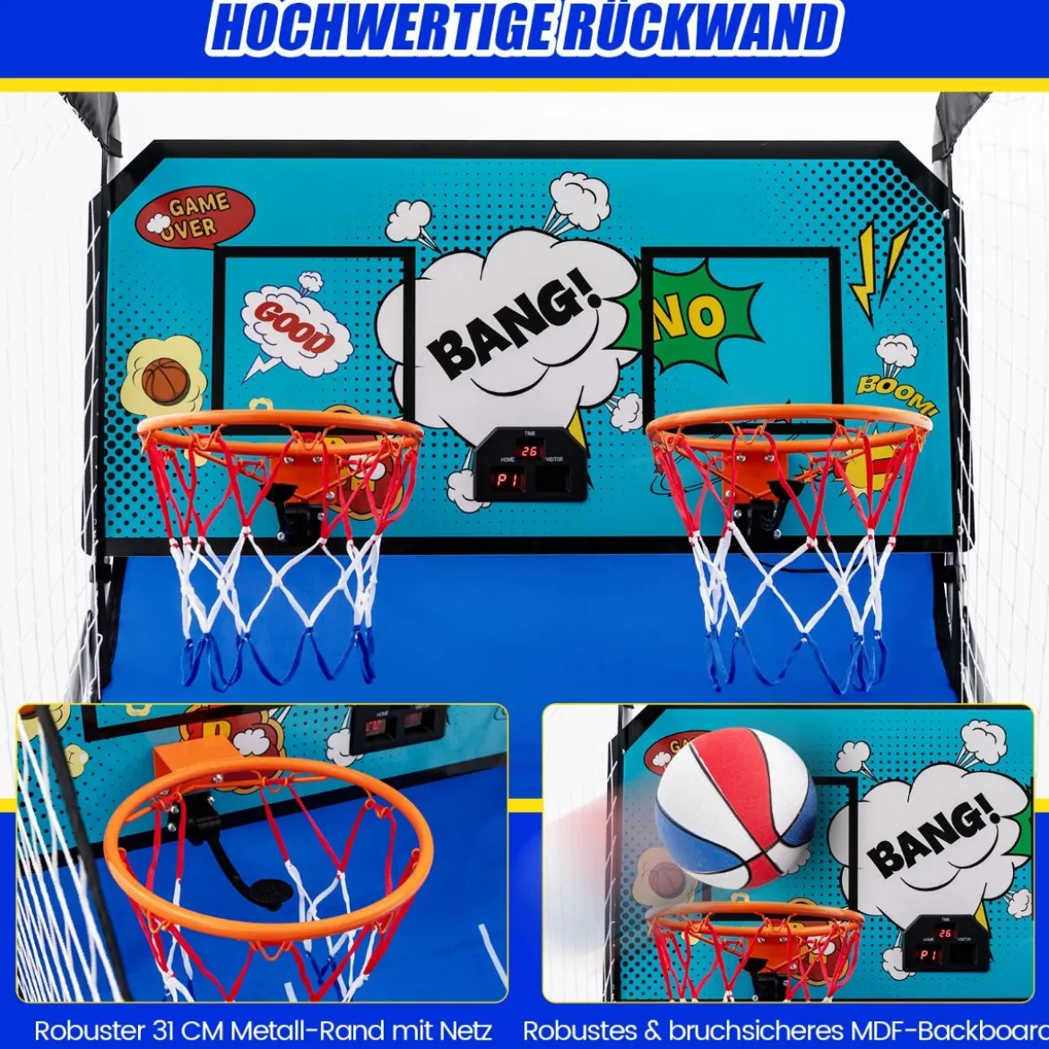 8 in 1 Basketballautomat mit 4 Bällen & Luftpumpe & 8 Spielmodi Arcade Basketballspiele Grün