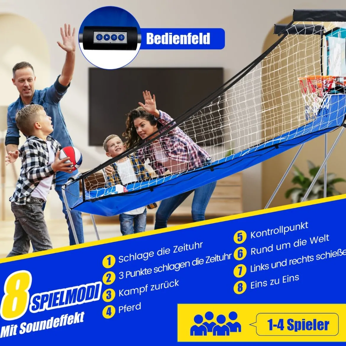 8 in 1 Basketballautomat mit 4 Bällen & Luftpumpe & 8 Spielmodi Arcade Basketballspiele Grün