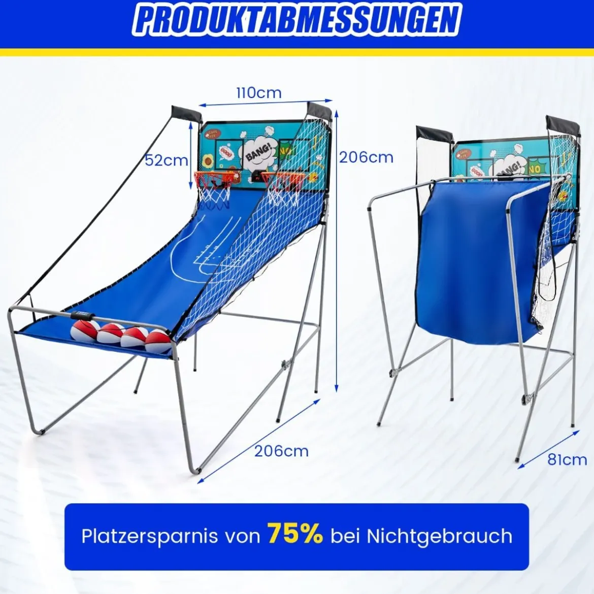 8 in 1 Basketballautomat mit 4 Bällen & Luftpumpe & 8 Spielmodi Arcade Basketballspiele Grün