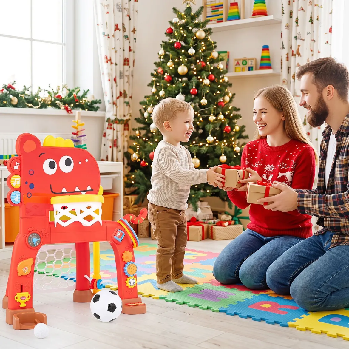 4 in 1 Basketballkorb mit Musik & Licht für Kinder ab 12 Monaten 62 - 70 cm Höhenverstellbar Rot