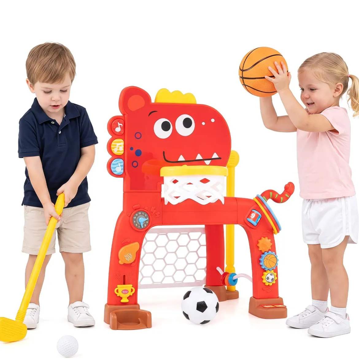 4 in 1 Basketballkorb mit Musik & Licht für Kinder ab 12 Monaten 62 - 70 cm Höhenverstellbar Rot