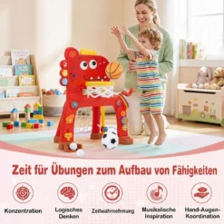 4 in 1 Basketballkorb mit Musik & Licht für Kinder ab 12 Monaten 62 - 70 cm Höhenverstellbar Rot
