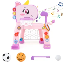 4 in 1 Basketballkorb mit Musik & Licht für Kinder ab 12 Monaten 62 - 70 cm Höhenverstellbar Rosa