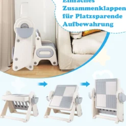 6 in 1 Bauklotztisch & Staffelei Set mit Wendbarer Tischplatte Kunststaffelei Spieltisch Grau
