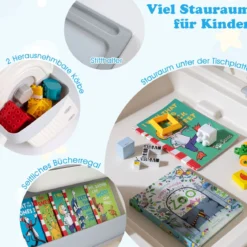 6 in 1 Bauklotztisch & Staffelei Set mit Wendbarer Tischplatte Kunststaffelei Spieltisch Grau