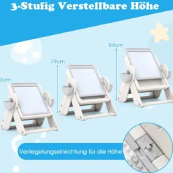 6 in 1 Bauklotztisch & Staffelei Set mit Wendbarer Tischplatte Kunststaffelei Spieltisch Grau