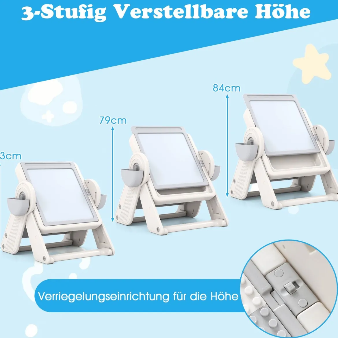 6 in 1 Bauklotztisch & Staffelei Set mit Wendbarer Tischplatte Kunststaffelei Spieltisch Grau
