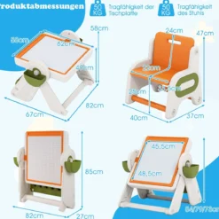 6 in 1 Bauklotztisch & Staffelei Set mit Wendbarer Tischplatte Kunststaffelei Spieltisch Orange