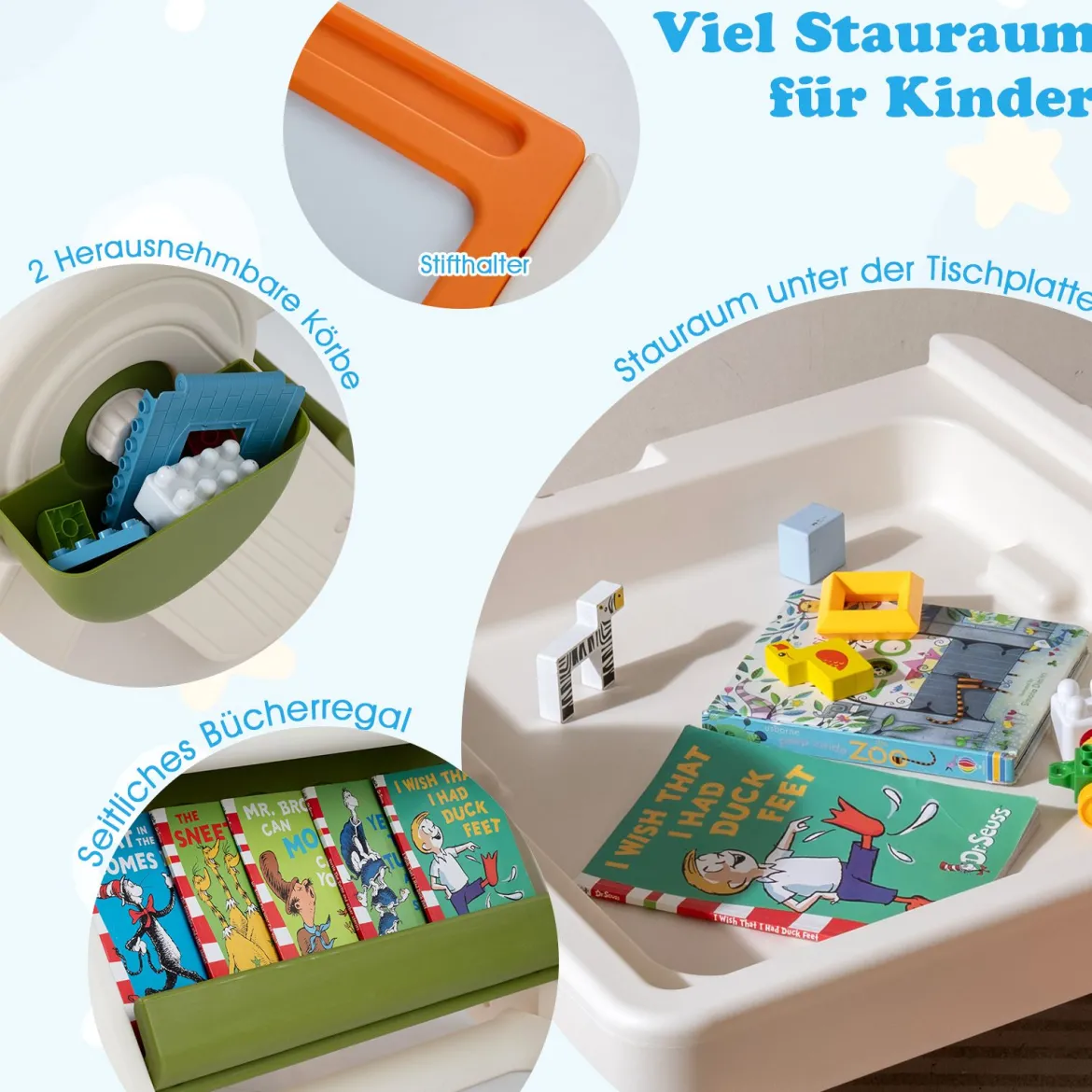 6 in 1 Bauklotztisch & Staffelei Set mit Wendbarer Tischplatte Kunststaffelei Spieltisch Orange