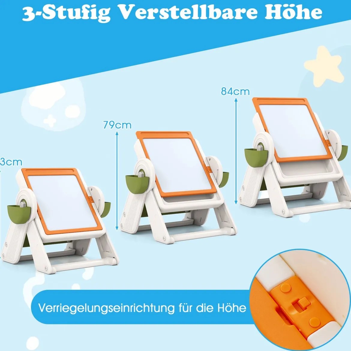 6 in 1 Bauklotztisch & Staffelei Set mit Wendbarer Tischplatte Kunststaffelei Spieltisch Orange
