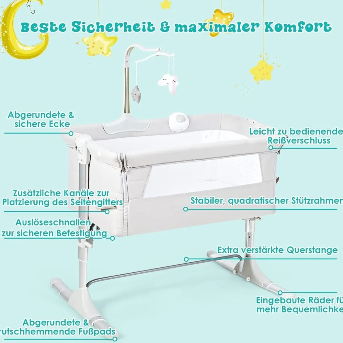 2 in 1 Beistellbett & Babybett höhenverstellbar Kinderbett 97 x 50 - 70 x 67 - 85 cm Weiß