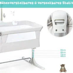 2 in 1 Beistellbett & Babybett höhenverstellbar Kinderbett 97 x 50 - 70 x 67 - 85 cm Weiß