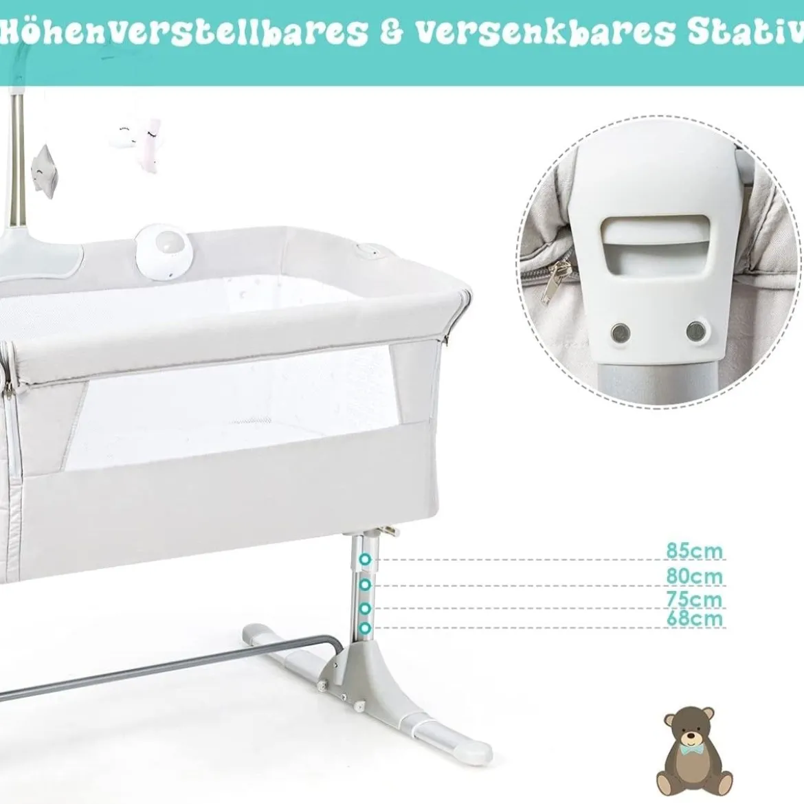 2 in 1 Beistellbett & Babybett höhenverstellbar Kinderbett 97 x 50 - 70 x 67 - 85 cm Weiß