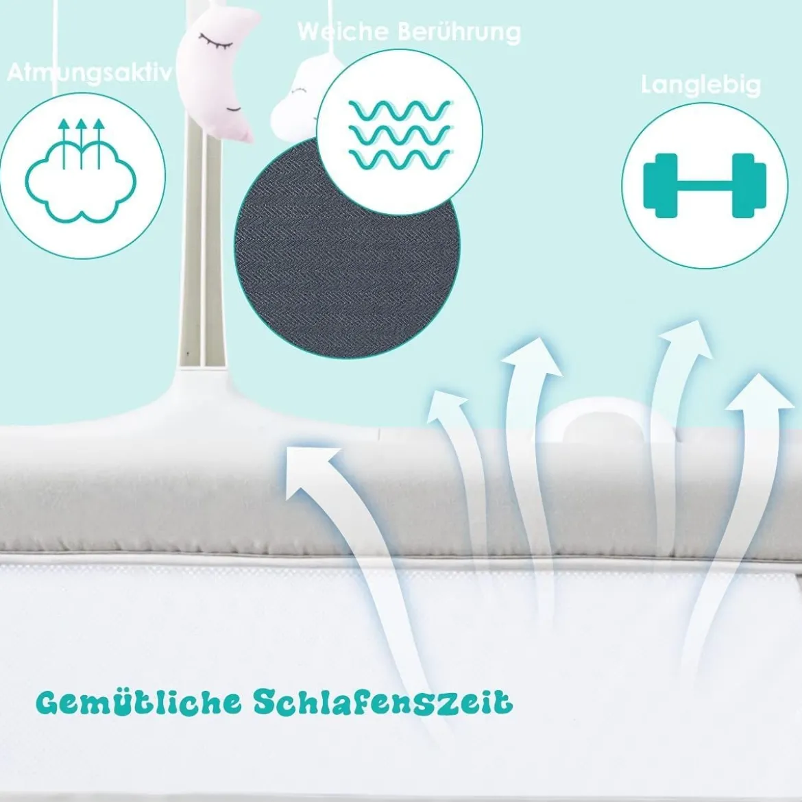 2 in 1 Beistellbett & Babybett höhenverstellbar Kinderbett 97 x 50 - 70 x 67 - 85 cm Weiß