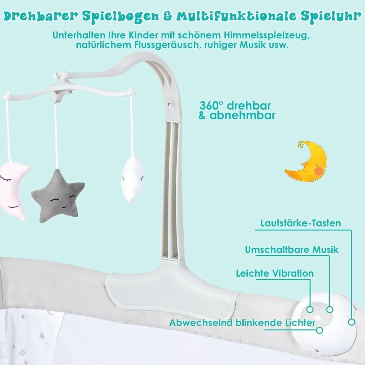 2 in 1 Beistellbett & Babybett höhenverstellbar Kinderbett 97 x 50 - 70 x 67 - 85 cm Weiß