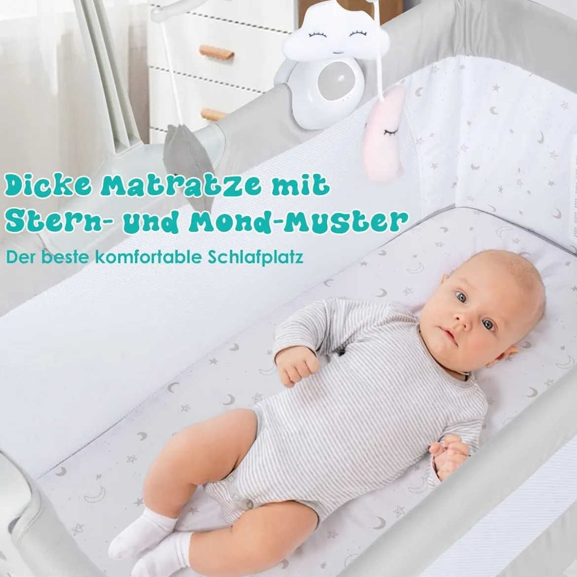 2 in 1 Beistellbett & Babybett höhenverstellbar Kinderbett 97 x 50 - 70 x 67 - 85 cm Weiß