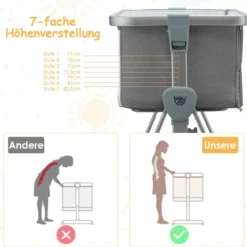 3 in 1 Beistellbett & Babywiege Babybett mit 7-fach verstellbarer Höhe Hellgrau