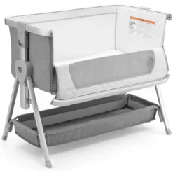 3 in 1 Beistellbett & Babywiege Babybett mit 7-fach verstellbarer Höhe Hellgrau