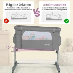3 in 1 Beistellbett & Babywiege & Reisebett 5-stufig Höhenverstellbares Babybett Rosa/Beige/Grau/Hellgrau