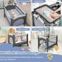 3 IN 1 Beistellbett Klappbar Reisebett mit Matratze Hängespielzeug Beige
